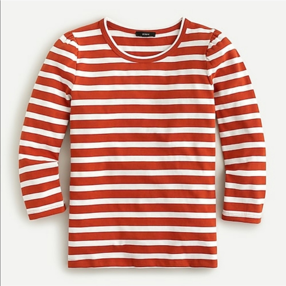 J.Crew Red Striped Puff-sleeve Cotton Top Shirt